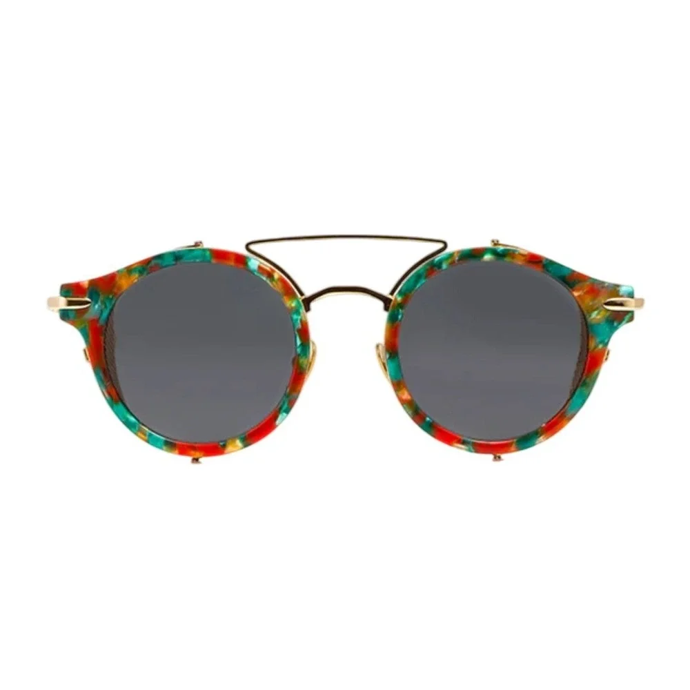 HADID Jetsetter Sunglasses Multicolor Round Mesh Side Shield Gold Case EXCELLENT